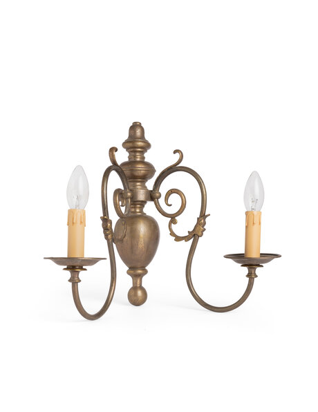 Klassieke wandlamp, 2 kaarsen, messing
