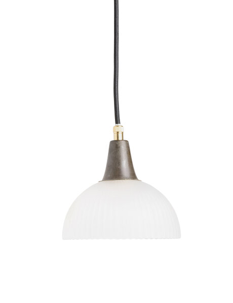 Small vintage hanging lamp, ribbed glass shade