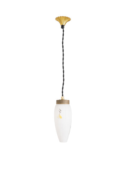Small Glass Hanging Lamp, Matt White, Decorated