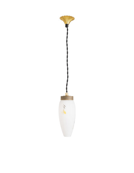 Matte white glass hanging lamp with decoration