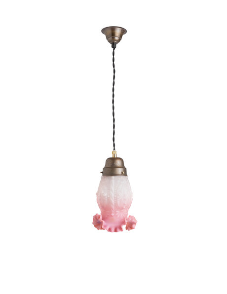 Kleine glazen hanglamp, roze, jaren 30
