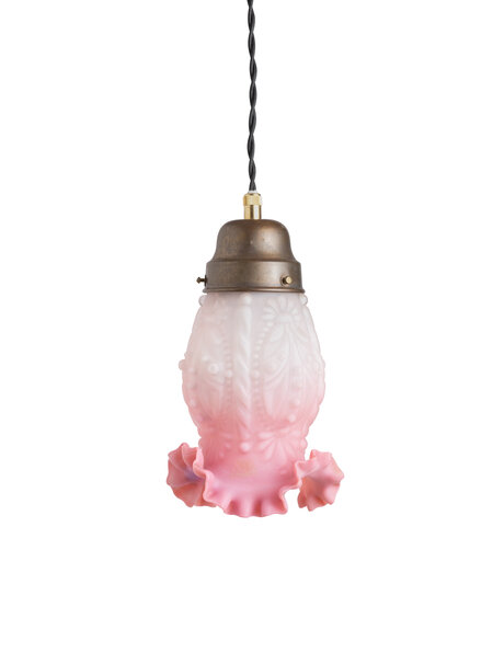 Small glass hanging lamp, pink, 1930s