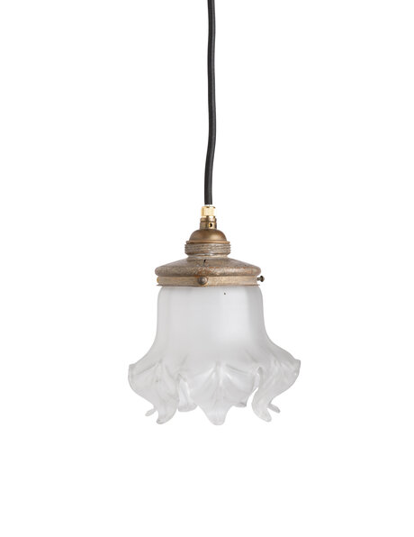 Klein vintage hanglampje, mat glas, bloem