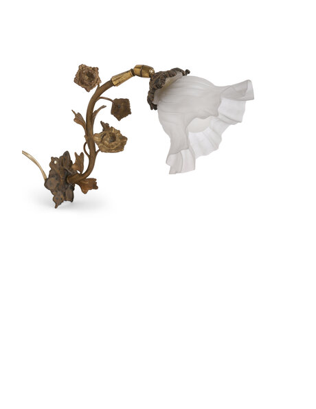 Koperen wandlamp met mat glazen kap