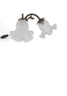 Copper Wall Lamp with Double Glass Shade, 1930s