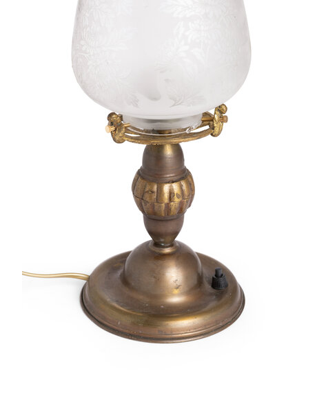 Table lamp, classic, glass shade on brass fixture