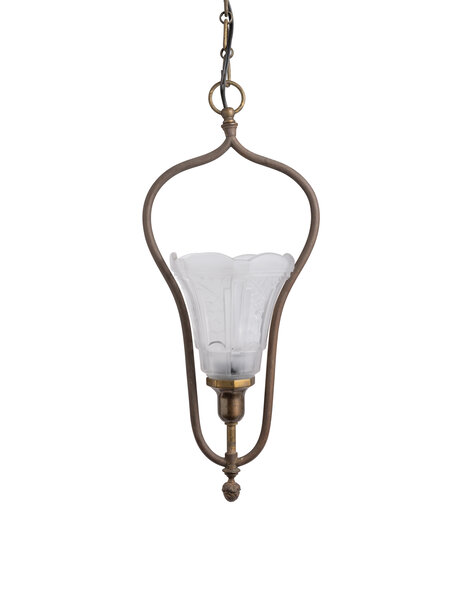 Franse hanglamp, gesigneerde glazen kelk