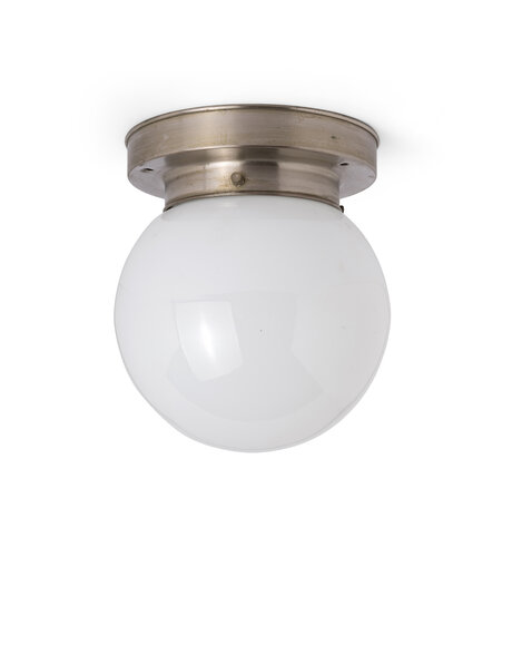 White ceiling lamp, glass ball on stepped fixture