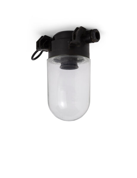 1930s ceiling lamp, bakelite and clear glass