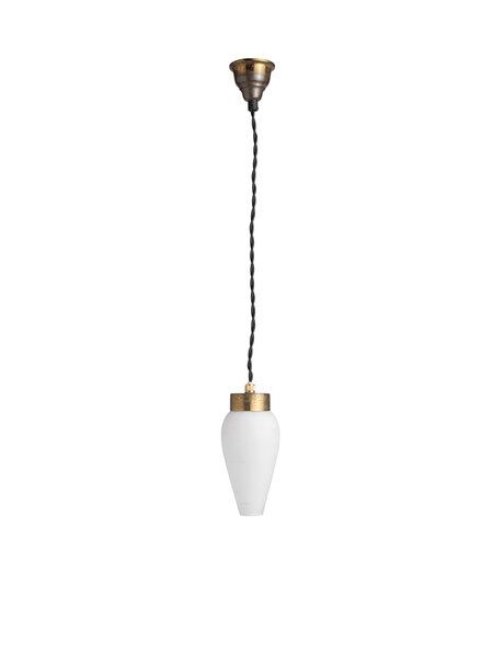 Hanging lamp, white glass shade on black cord