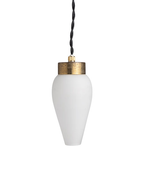Hanging lamp, white glass shade on black cord