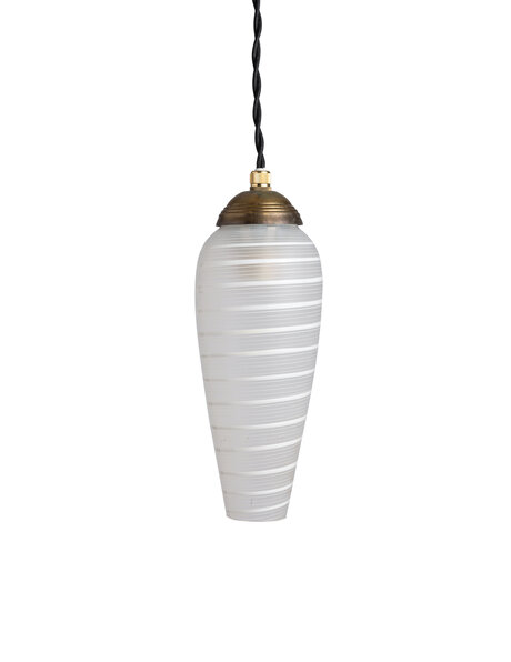 Vintage hanging lamp, matte white glass with spiral pattern