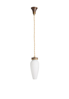 Small Vintage Hanging Lamp, Matte White Glass on Brass