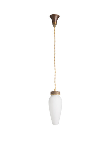 Small Vintage Hanging Lamp, Matte White Glass on Brass