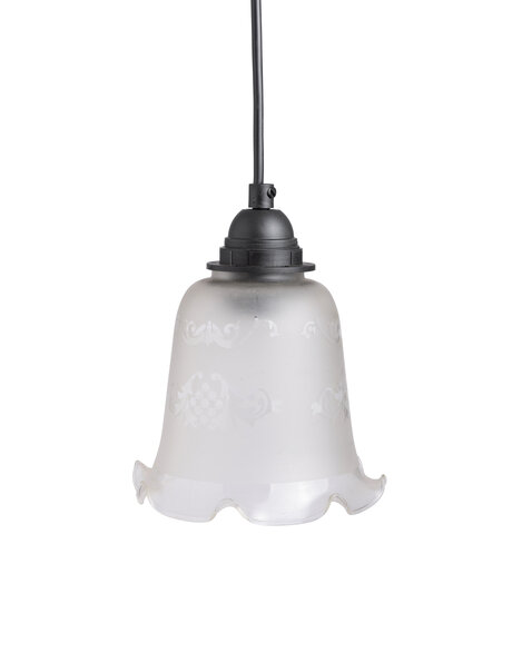 Frosted glass hanging lamp, clear glass bottom edge