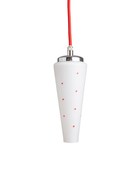 Small vintage hanging lamp, white glass, red dots