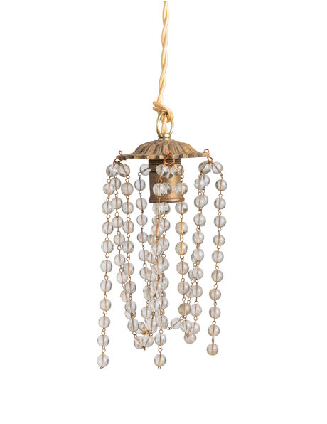 Small antique hanging lamp with glass bead string