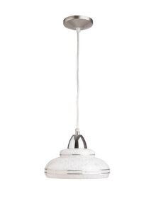 Vintage Lampje, Wit Gewolkt Glas aan Snoer, Jaren 40