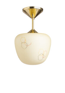 Pendant Hanging Lamp, Brass, Light Yellow Glass