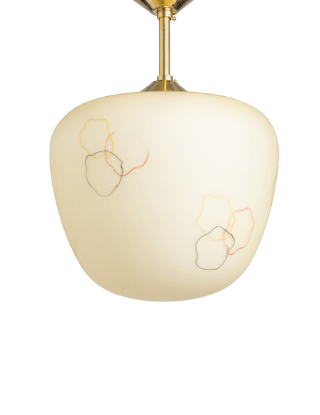 Licht gele hanglamp, dichtbij plafond, jaren 50