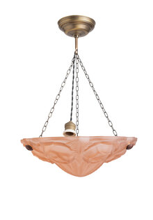 Pink Art Deco Hanging Lamp on Three Chains, 1930s