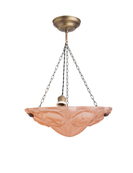 Art Deco hanglamp, roze glazen schaal