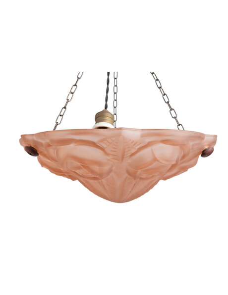 Art Deco hanglamp, roze glazen schaal