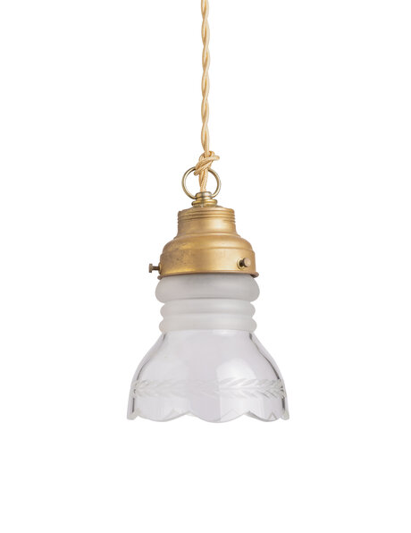 Small glass hanging lamp, olives in glass