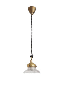 Antique Hanging Lamp, Glass Shade in Brass Holder