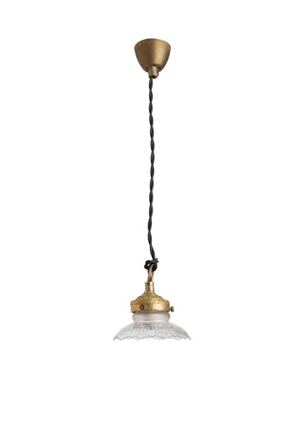 Antique Hanging Lamp, Glass Shade in Brass Holder