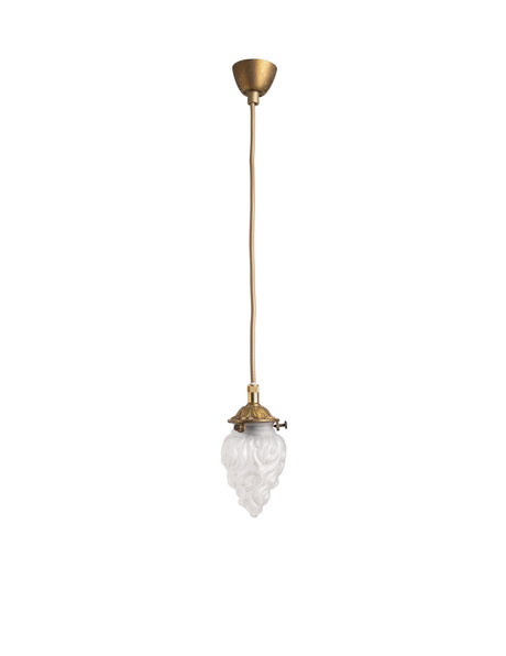 Very tiny hanging lamp, brass, glass flame