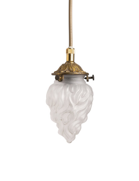 Very tiny hanging lamp, brass, glass flame