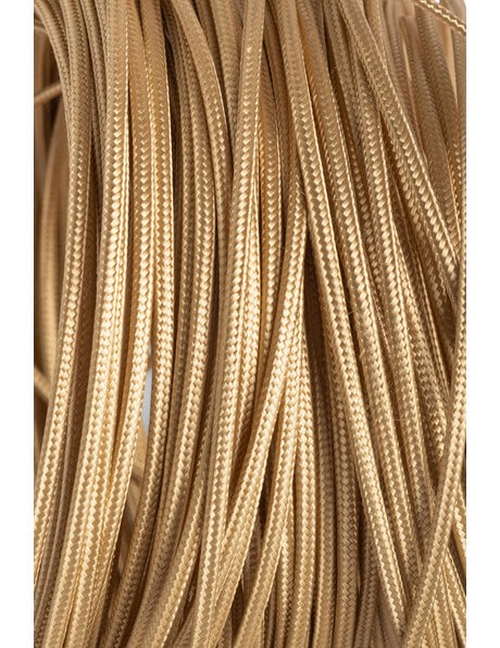 Very thin gold-colored electrical cord, fabric covered