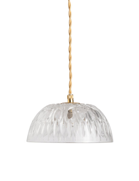 Kleine hanglamp, helder glazen kapje, bolle vorm