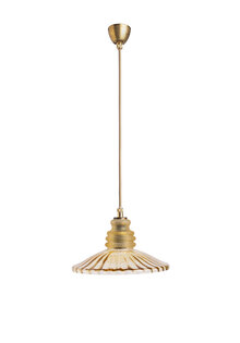Gold-Brown Hanging Lamp, Ribbed Glass, 1940s-50s