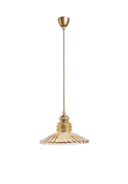 Gold-Brown Hanging Lamp, Ribbed Glass, 1940s-50s