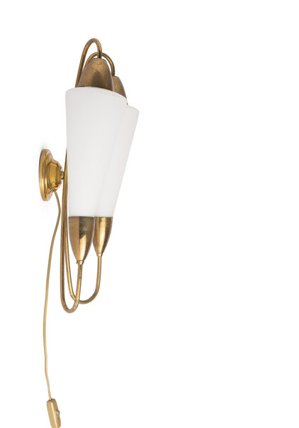 1950s Wall Lamp, White Glass Cylinders