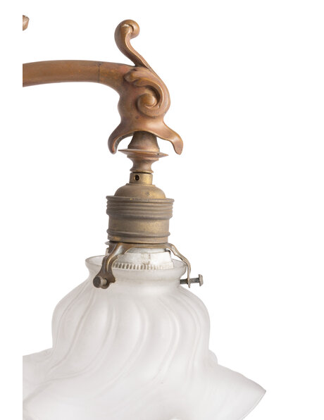 Jaren 30 Tafellamp, bruin messing en matglas