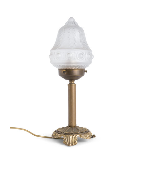 Oude Tafellamp, vrij klassiek, matglas kapje