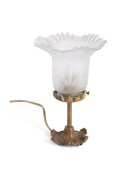 Table lamp, small glass shade on copper stem