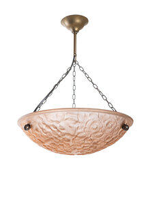 Hanging Lamp, Pink Glass Bowl, Art Deco, Flowers