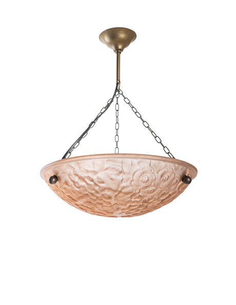 Art Deco hanging lamp, pink glass, 1930s