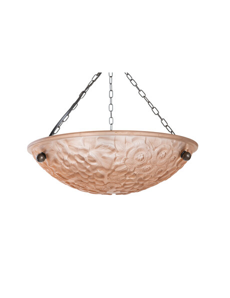Art Deco hanglamp, roze glas, jaren 30