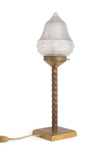 Brass Table Lamp, Matt Glass Shade, 1930s