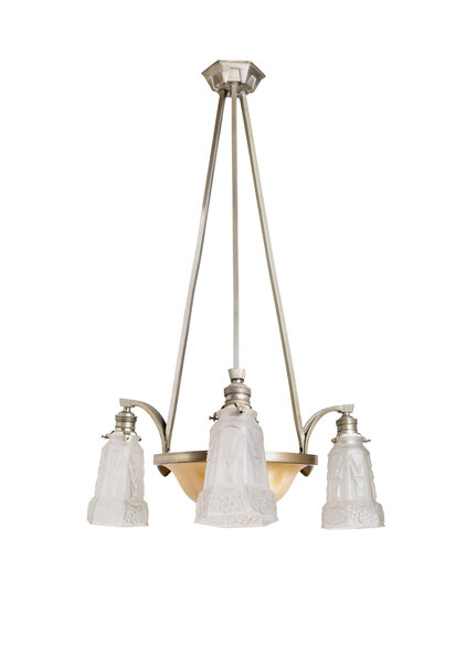 Klassieke Hanglamp met Albast Schaal, Jaren 30