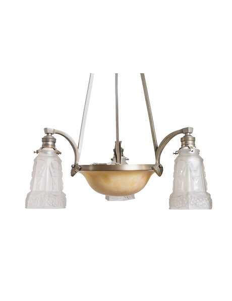 Stylish pendant lamp, alabaster and frosted glass