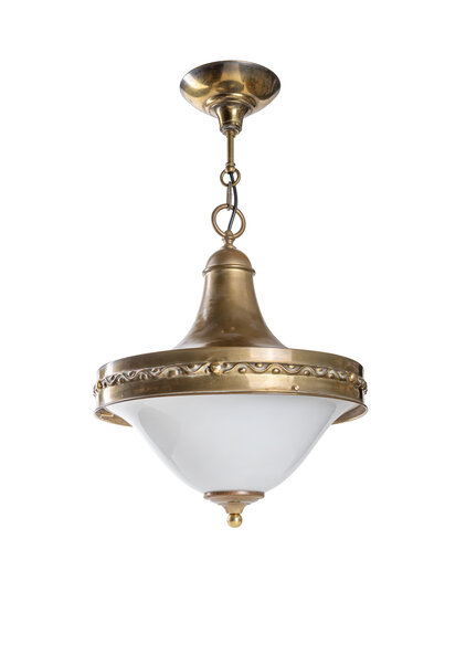 Hanglamp Wit, Melkwit Glazen Kap met Koperen Houder