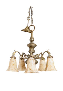 Classic Brass Pendant Lamp, Yellow Marbled Glass