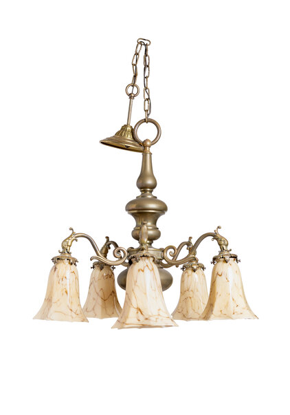 Classic Brass Pendant Lamp, Yellow Marbled Glass