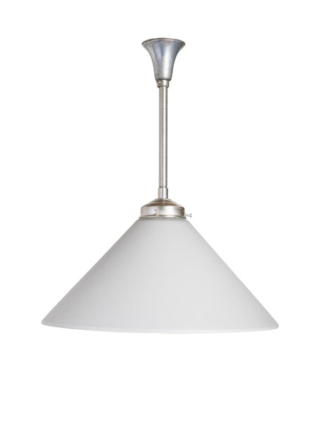 Hanging lamp, timeless, grey glass shade on a silver rod